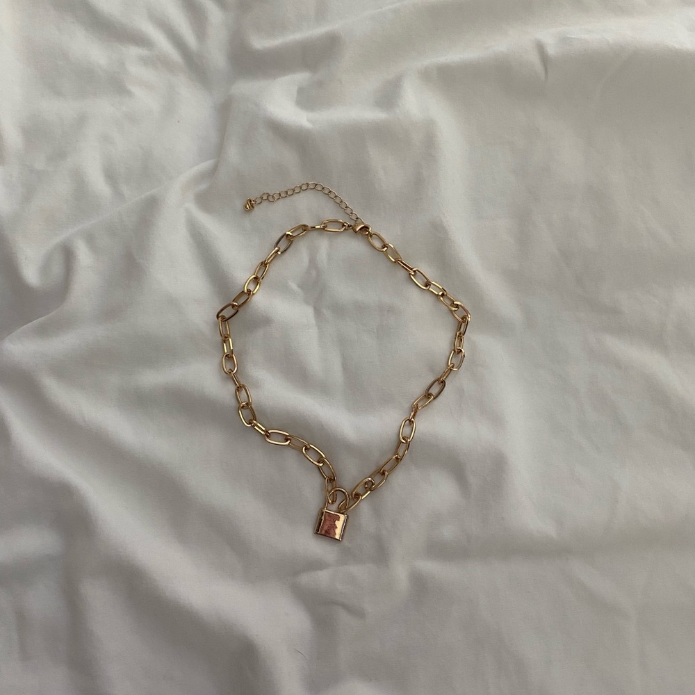 Gold lock necklace